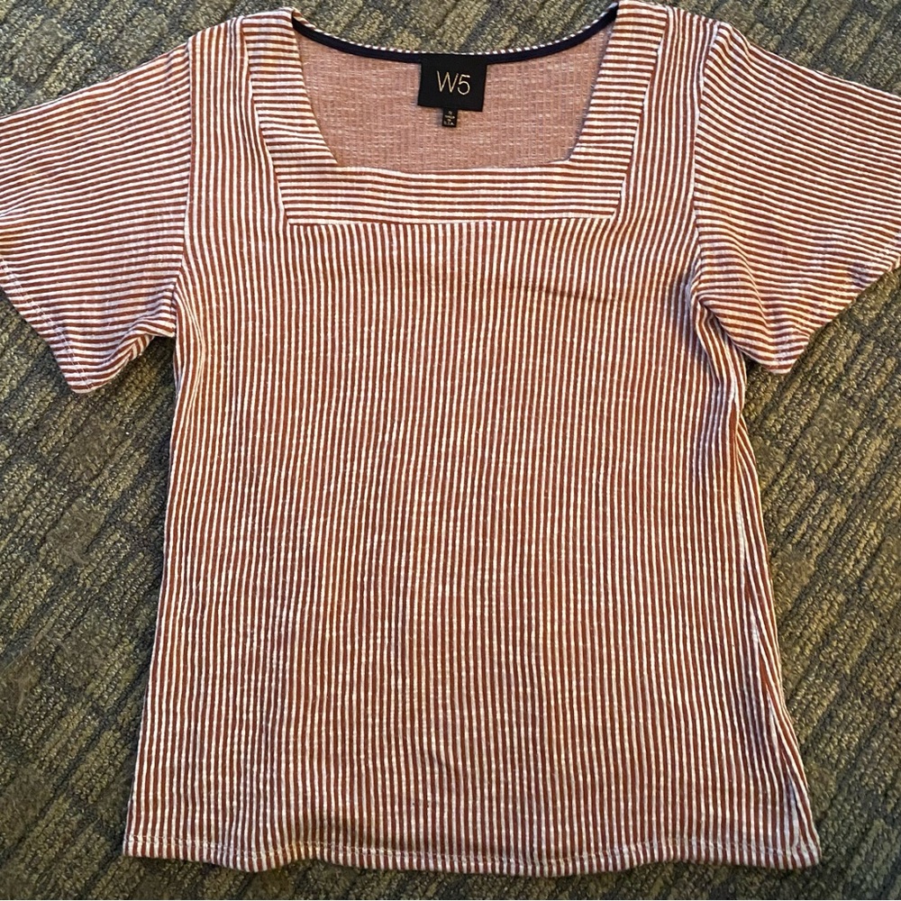 W5 Red and Pink Fitted Ribbed Blouse